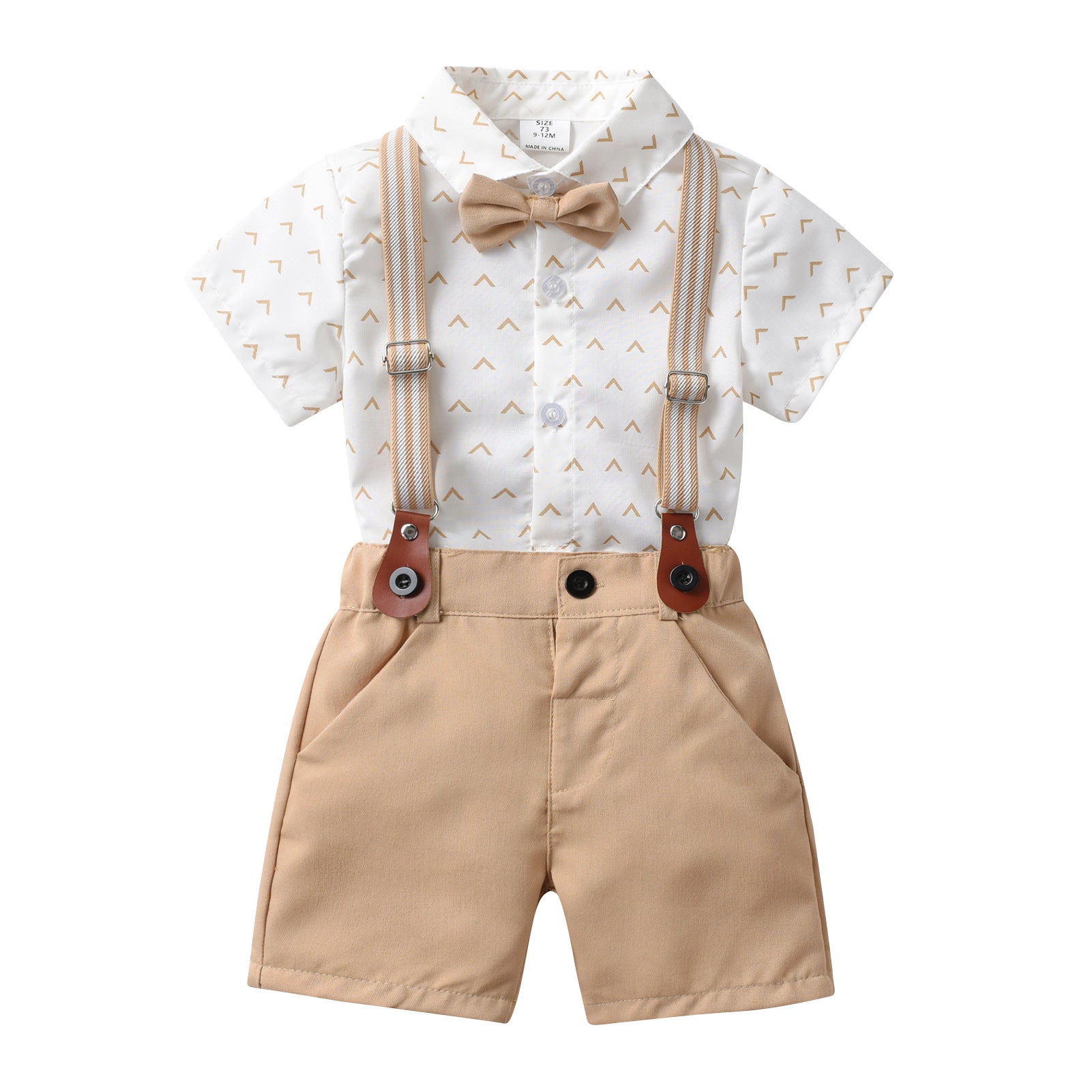 Infants Boys White & Beige Printed Shirt with Shorts