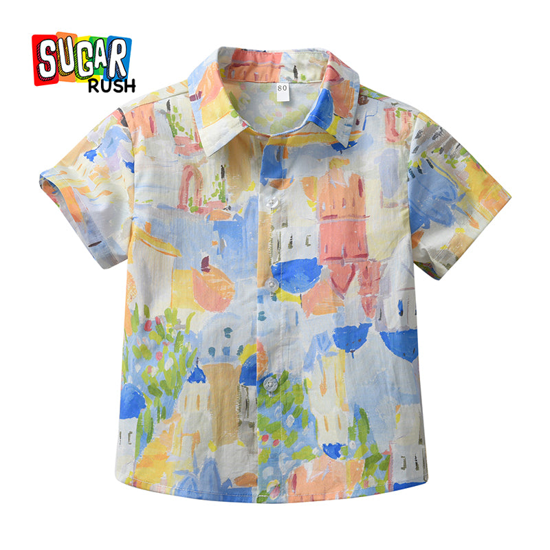 Boys White & Yellow Abstract Printed Cotton Casual Shirt