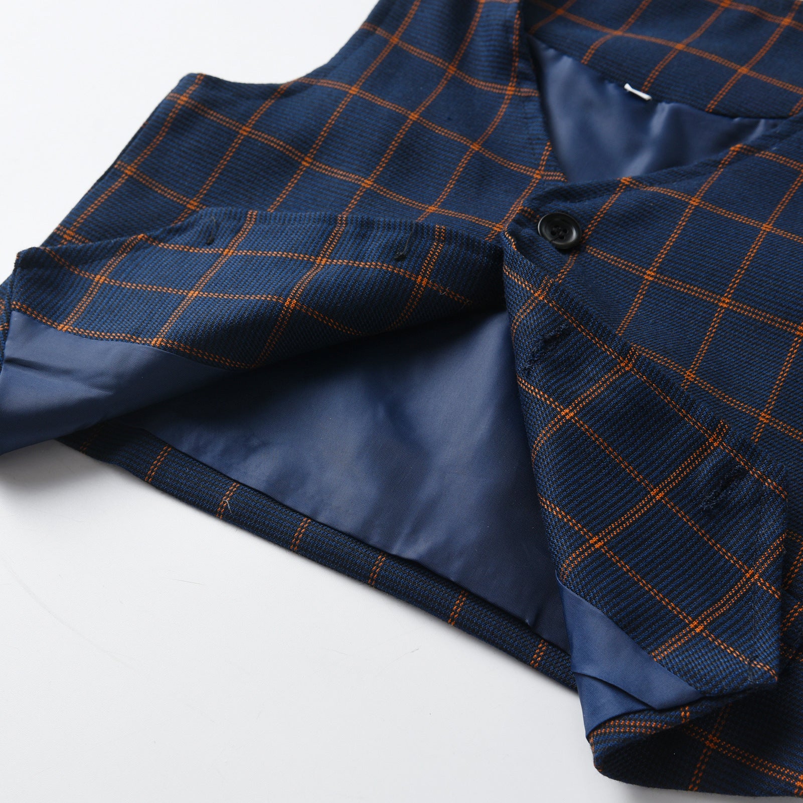 Boys Navy Blue 4-Pcs Checked Single-Breasted Waistcoat With Trousers & Shirt