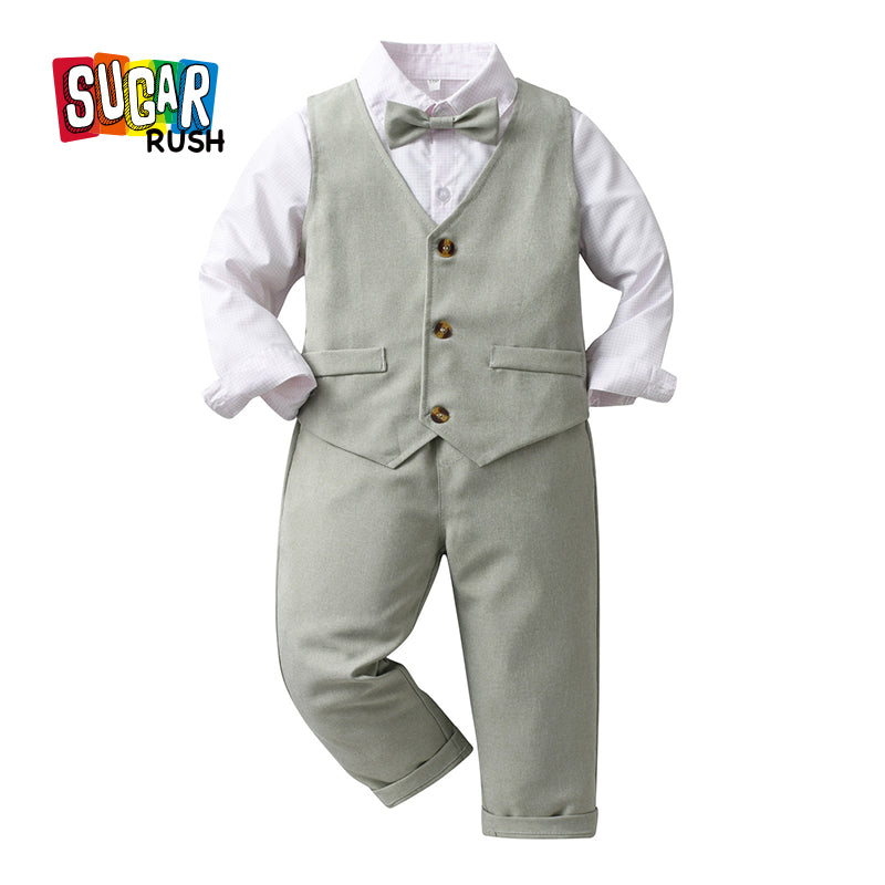 Boys Green Checked 3 Piece Suit