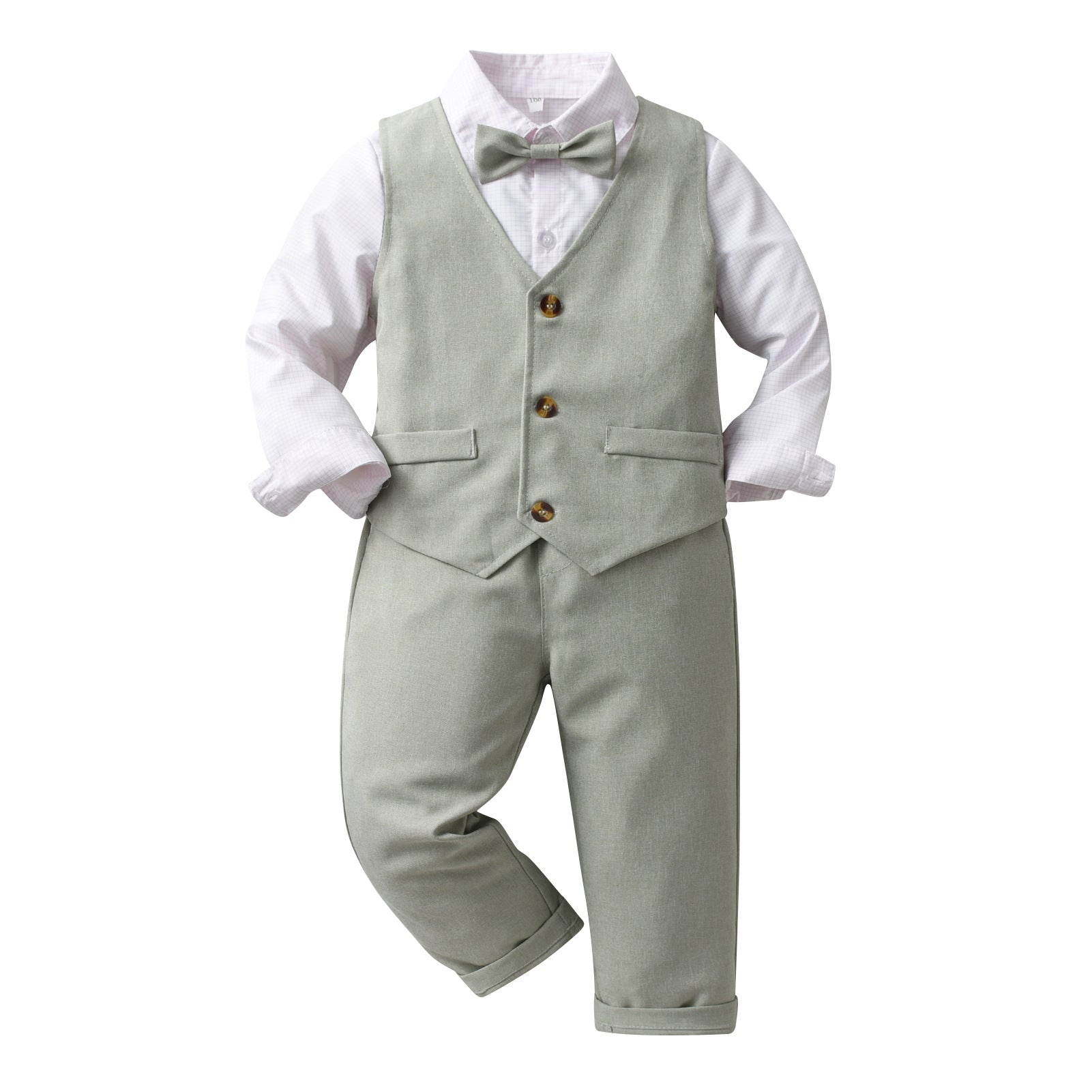 Boys Green Checked 3 Piece Suit