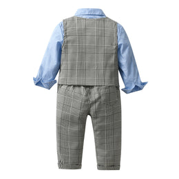 Boys Blue & Grey Checked 3 Piece Suit