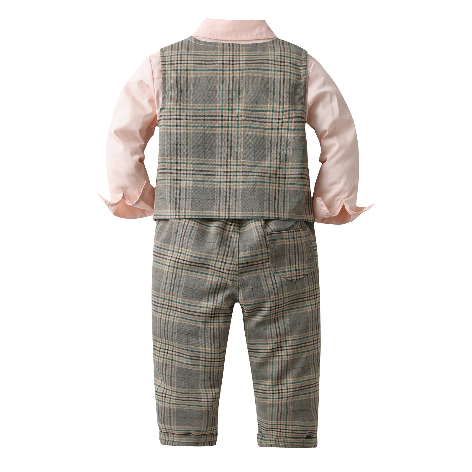 Boys Grey & Pink Checked 3 Piece Suit