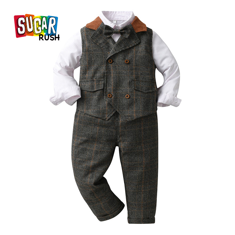 Boys Grey Notched Lapel Single Breasted 3 Piece Suit
