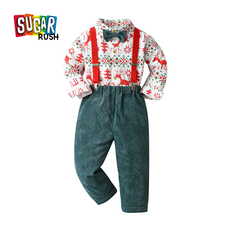Boys Green Printed Shirt With Trousers