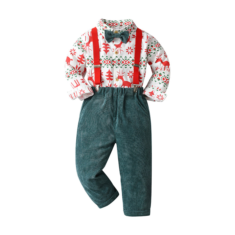 Boys Green Printed Shirt With Trousers