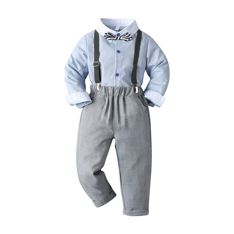 Infant Boys Blue Shirt And Trousers With Suspenders