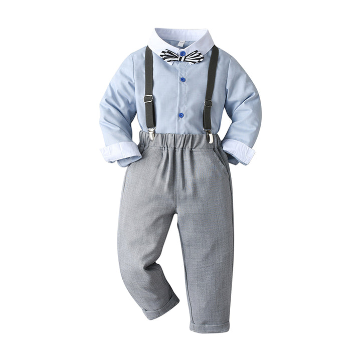 Infant Boys Blue Shirt And Trousers With Suspenders