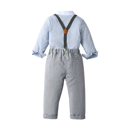 Infant Boys Blue Shirt And Trousers With Suspenders