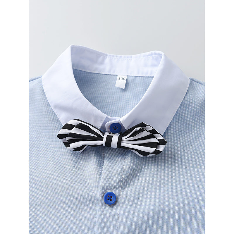 Infant Boys Blue Shirt And Trousers With Suspenders