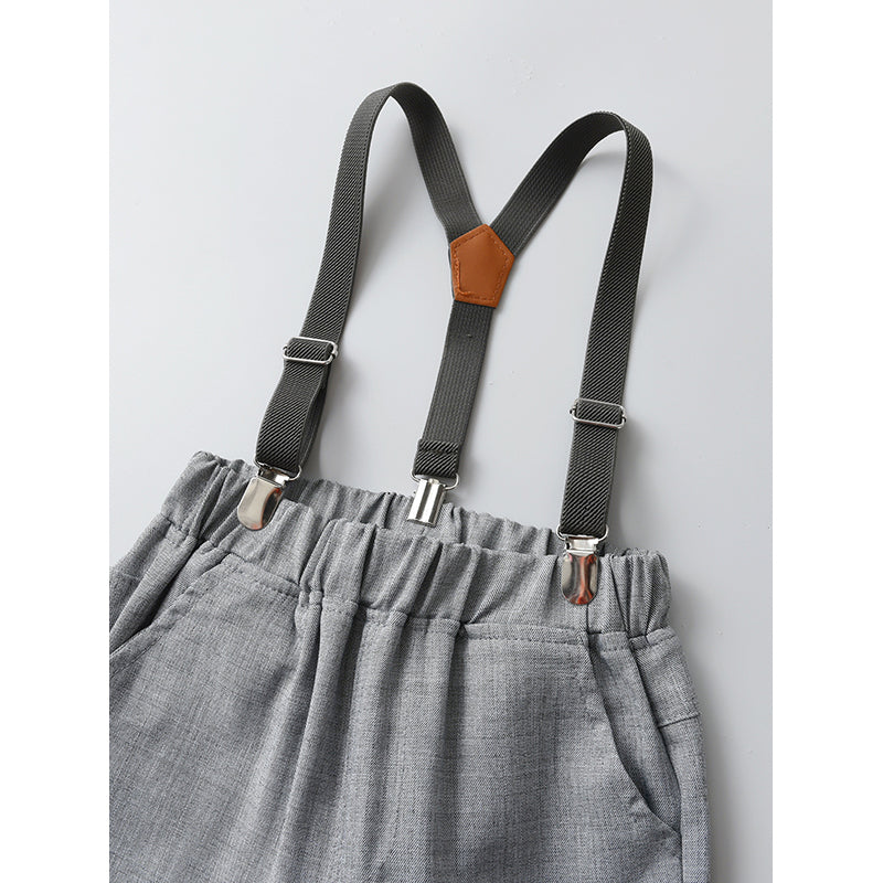 Infant Boys Blue Shirt And Trousers With Suspenders