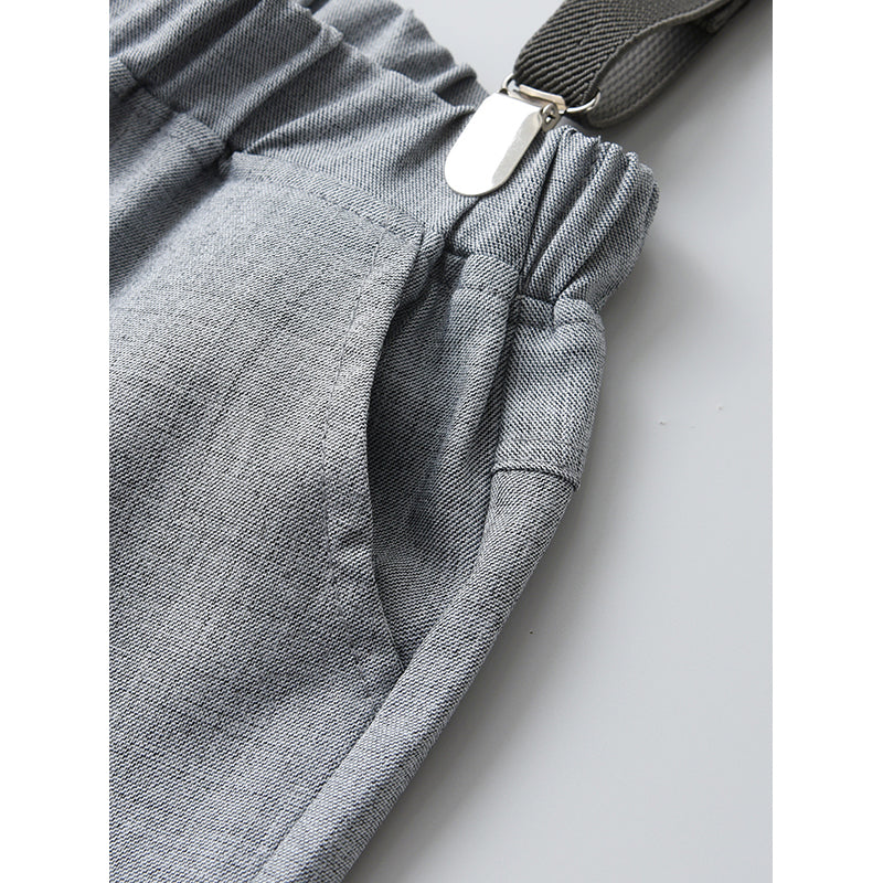 Infant Boys Blue Shirt And Trousers With Suspenders