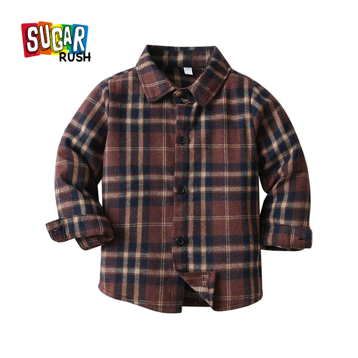 Boys Brown Tartan Checked Casual Shirt