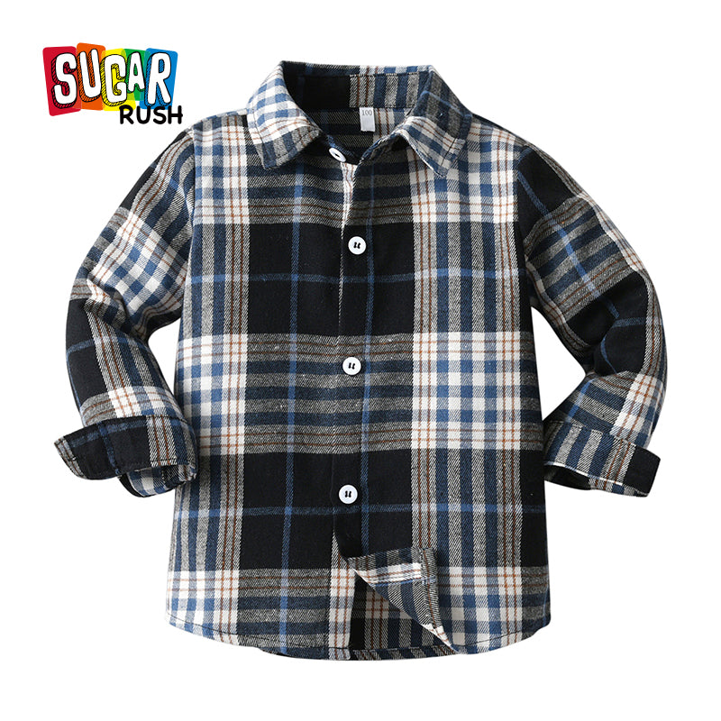 Boys Black Tartan Checked Casual Shirt