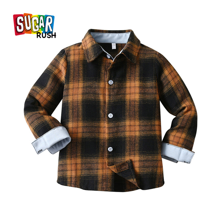 Boys Brown Tartan Checked Casual Shirt