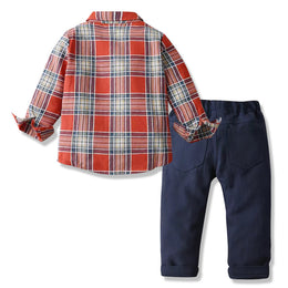 Boys Red Checked Shirt with Trousers