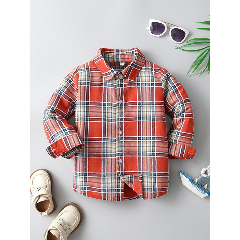 Boys Red Checked Shirt with Trousers