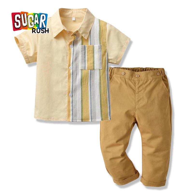 Boys Yellow Striped Shirt With Trousers