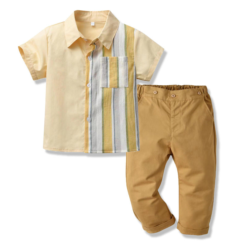 Boys Yellow Striped Shirt With Trousers