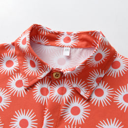 Boys Red Floral Printed Shirt Collar Shirt With Trouser