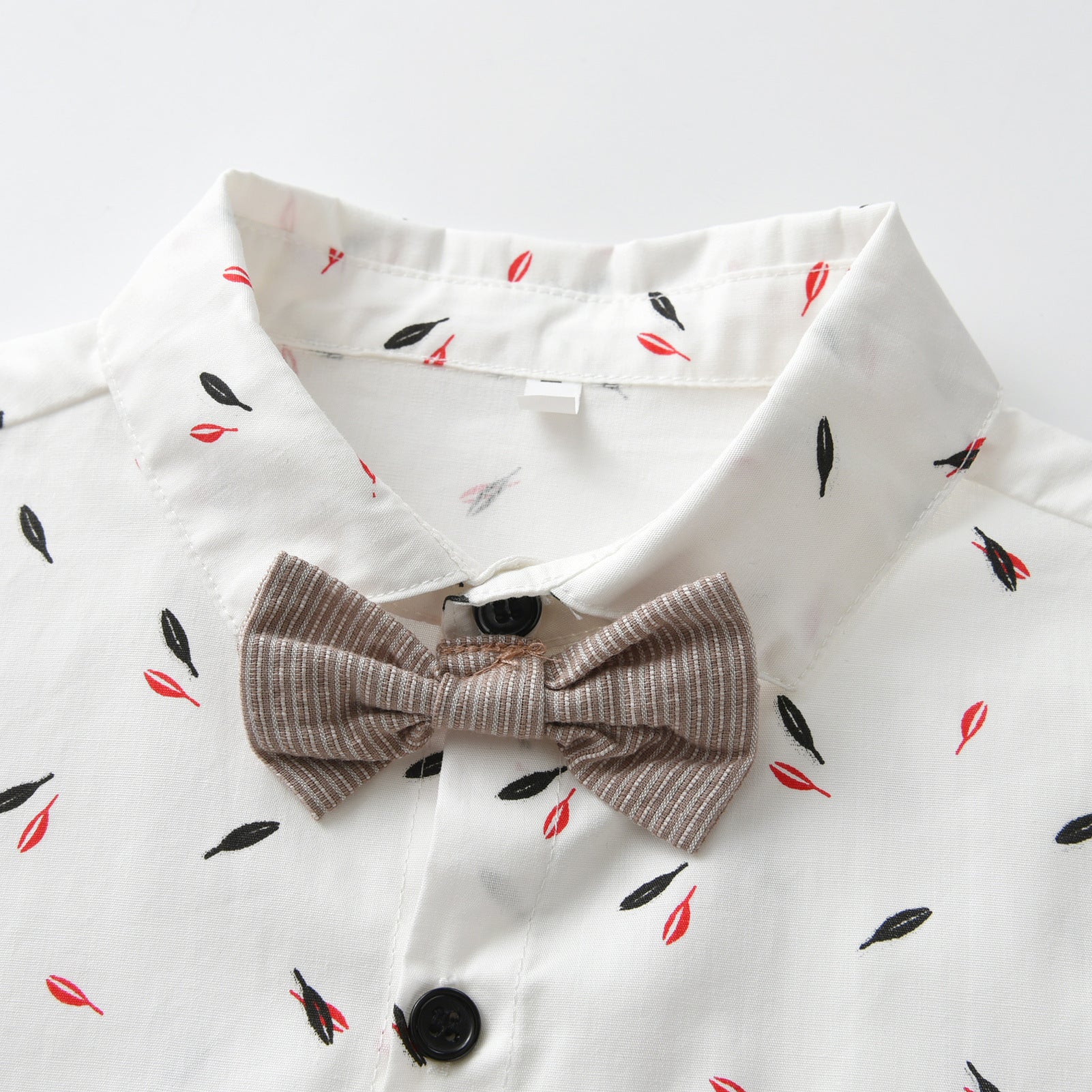 Boys White Floral Printed Shirt & Trousers With Suspenders