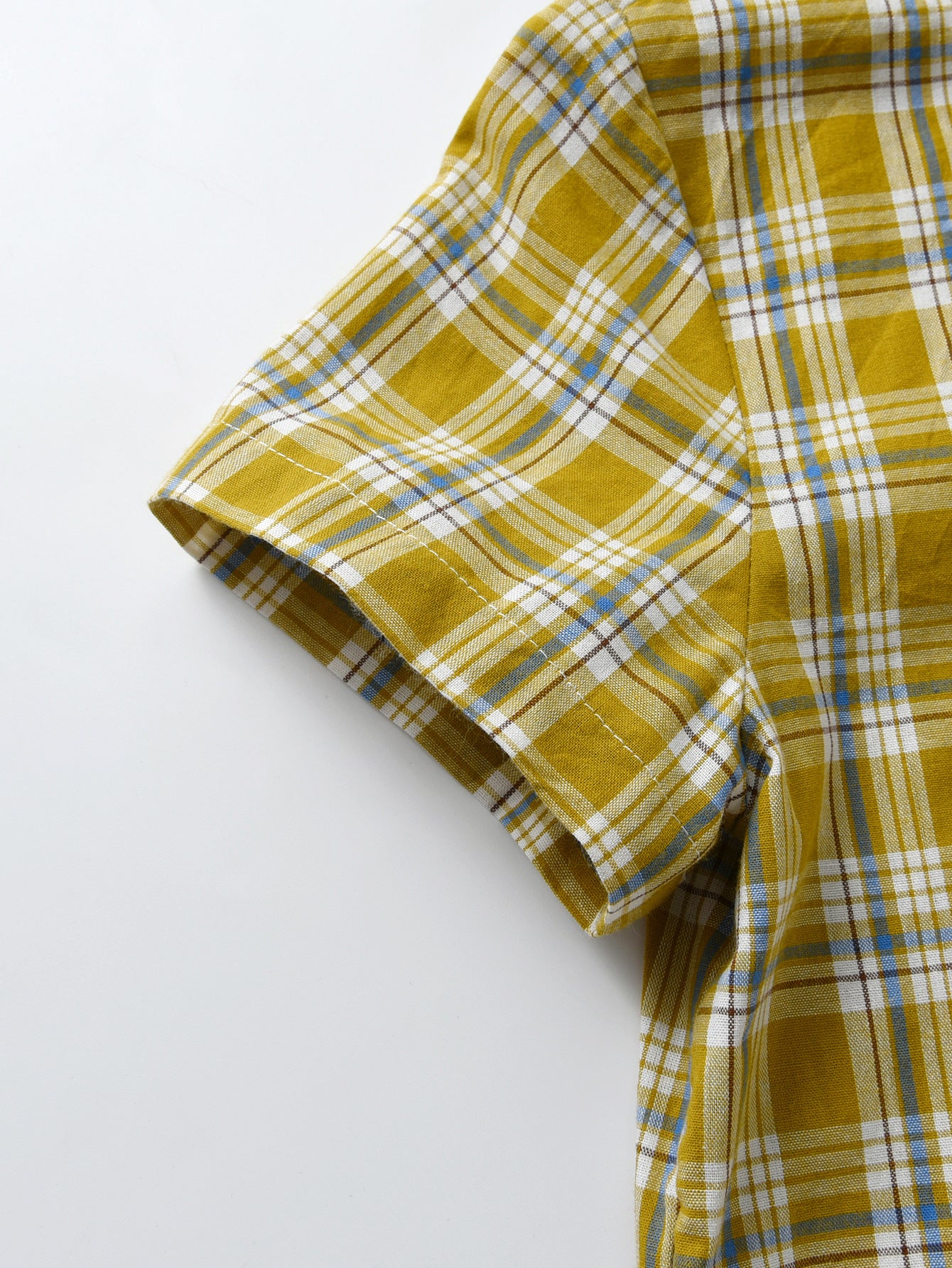 Boys Yellow Tartan Checked Spread Collar Cotton Casual Shirt