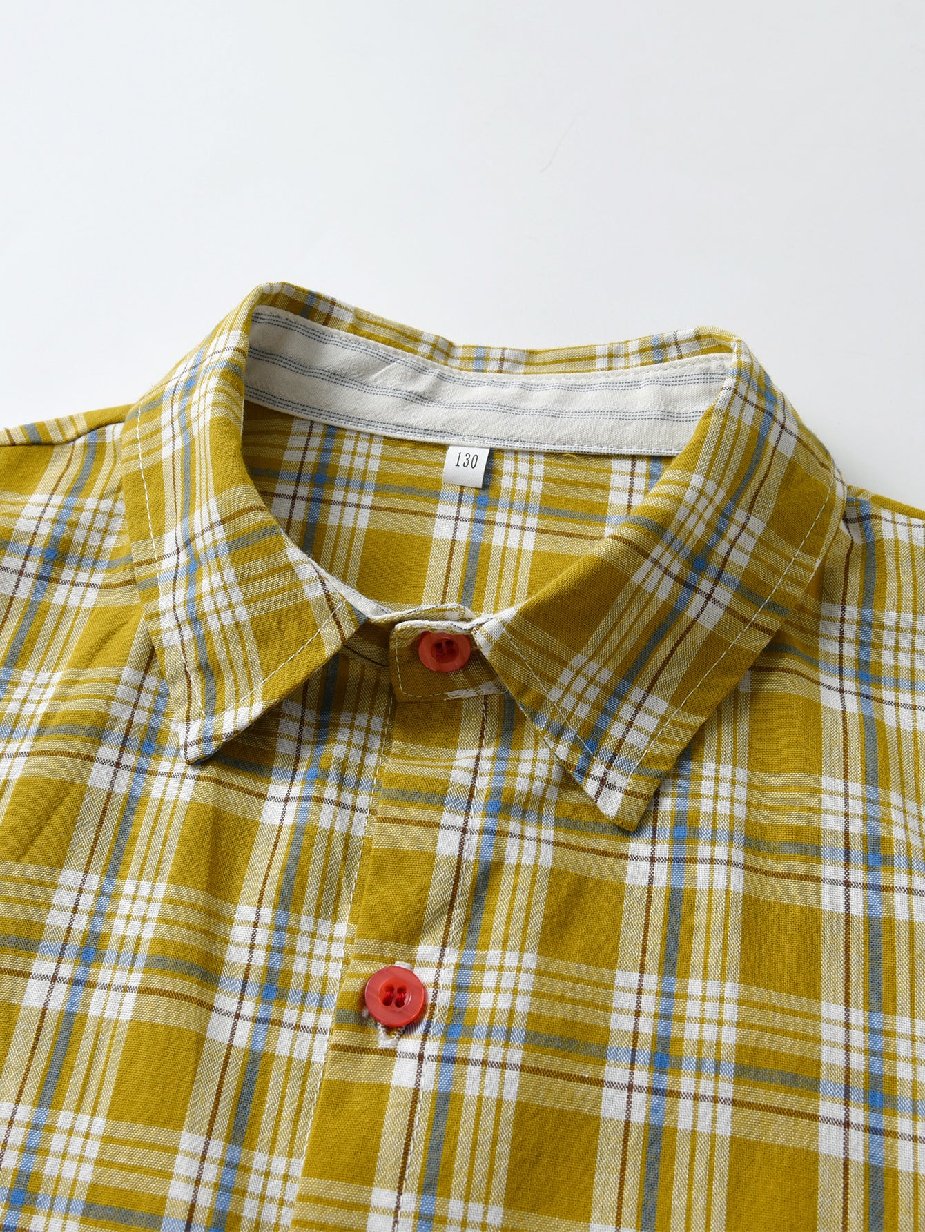 Boys Yellow Tartan Checked Spread Collar Cotton Casual Shirt