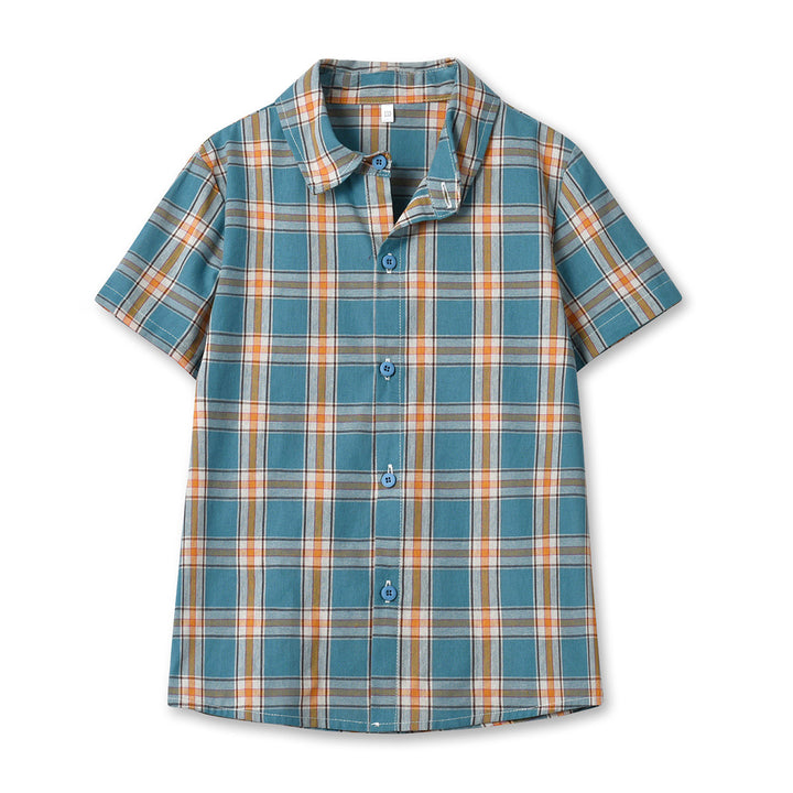 Boys Blue Tartan Checked Spread Collar Cotton Casual Shirt
