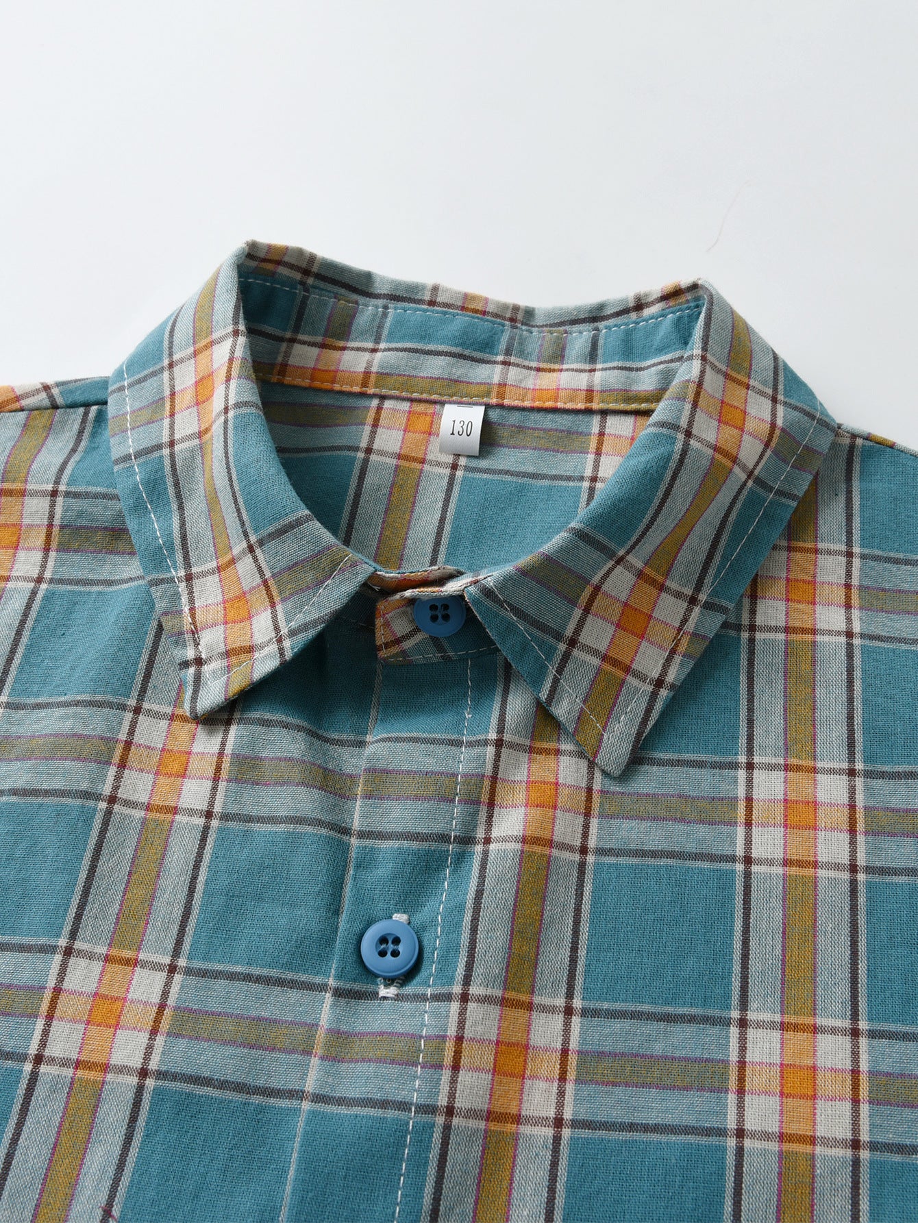 Boys Blue Tartan Checked Spread Collar Cotton Casual Shirt