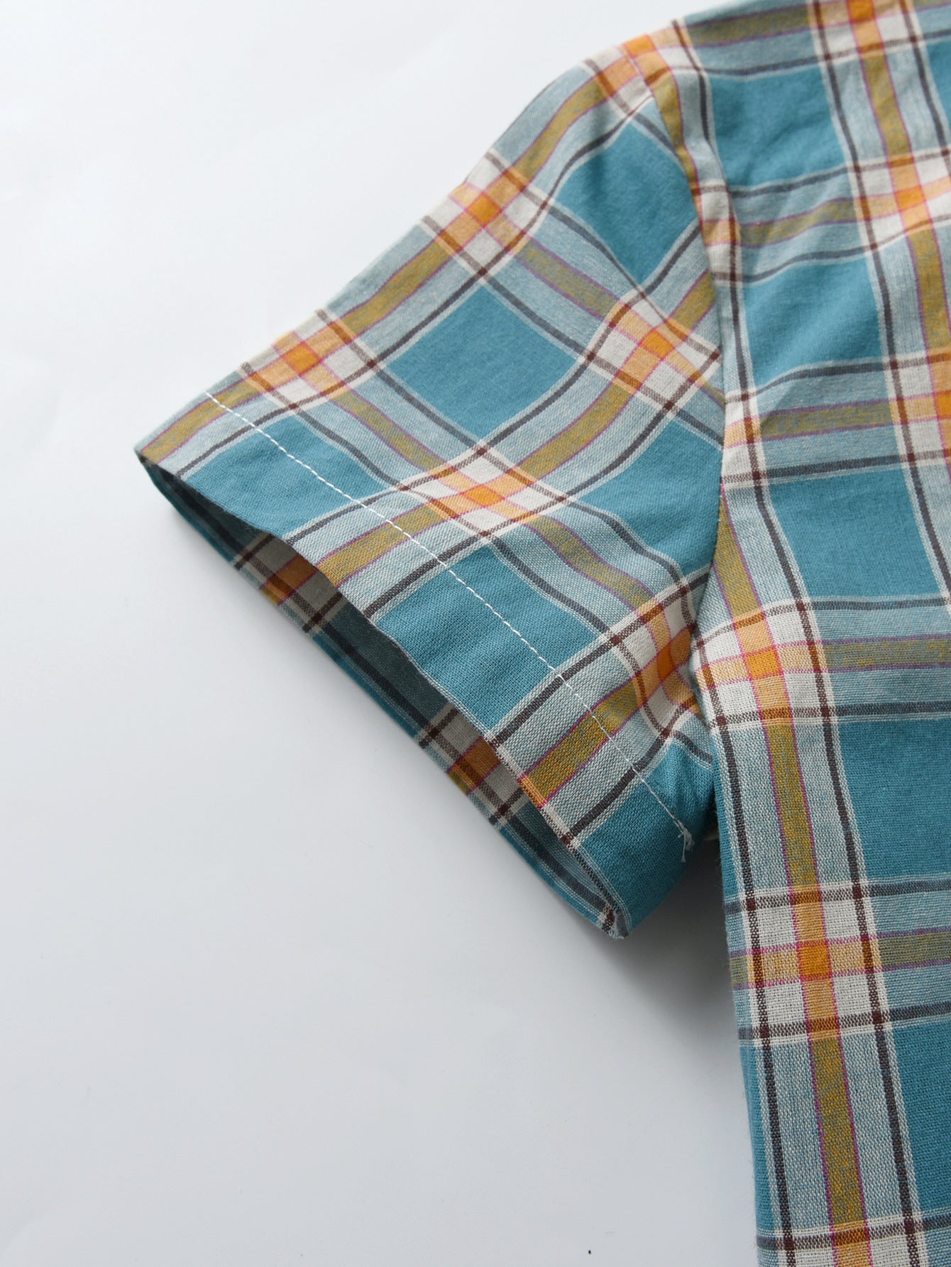 Boys Blue Tartan Checked Spread Collar Cotton Casual Shirt