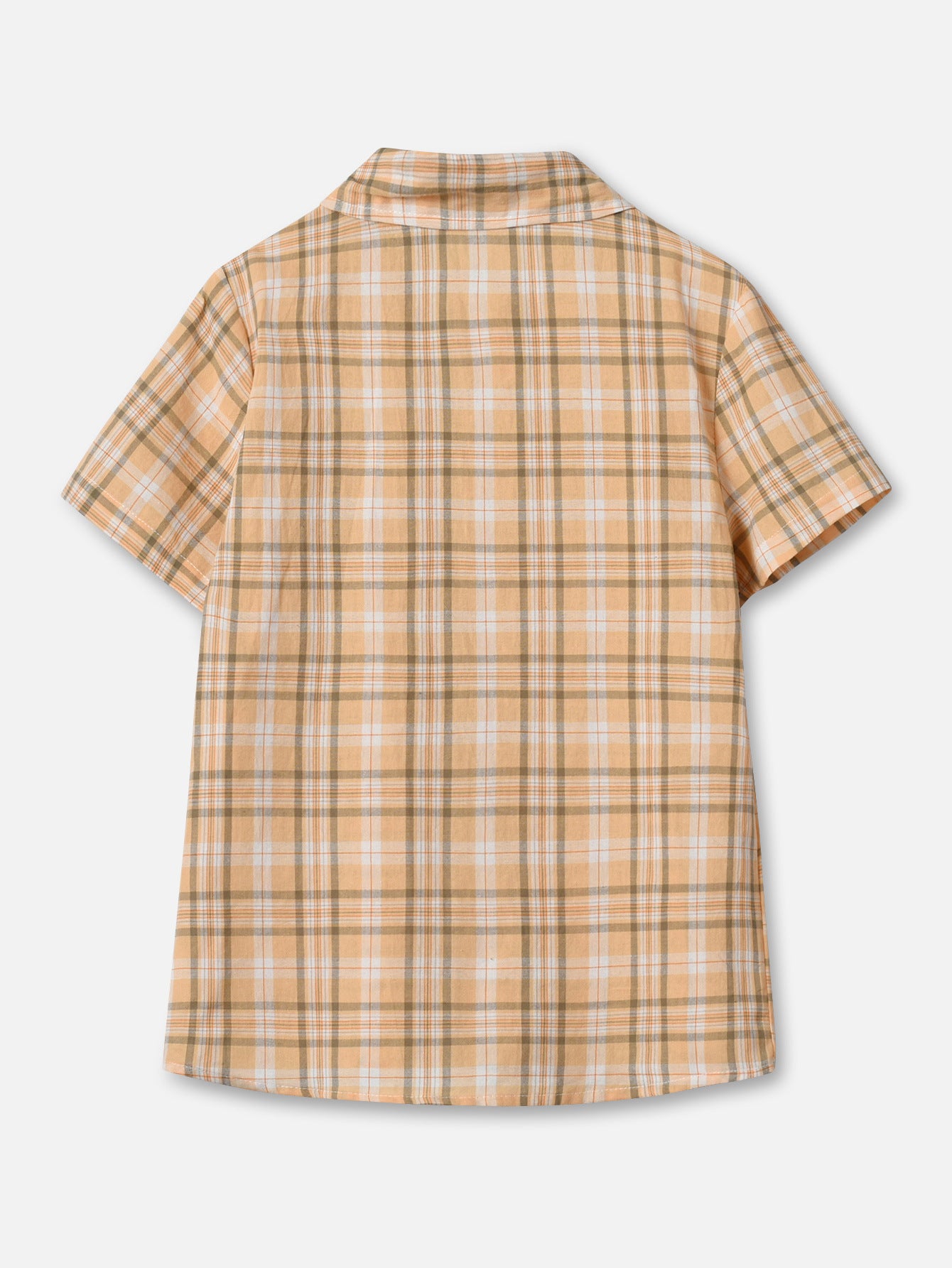 Boys Khaki Tartan Checked Spread Collar Cotton Casual Shirt