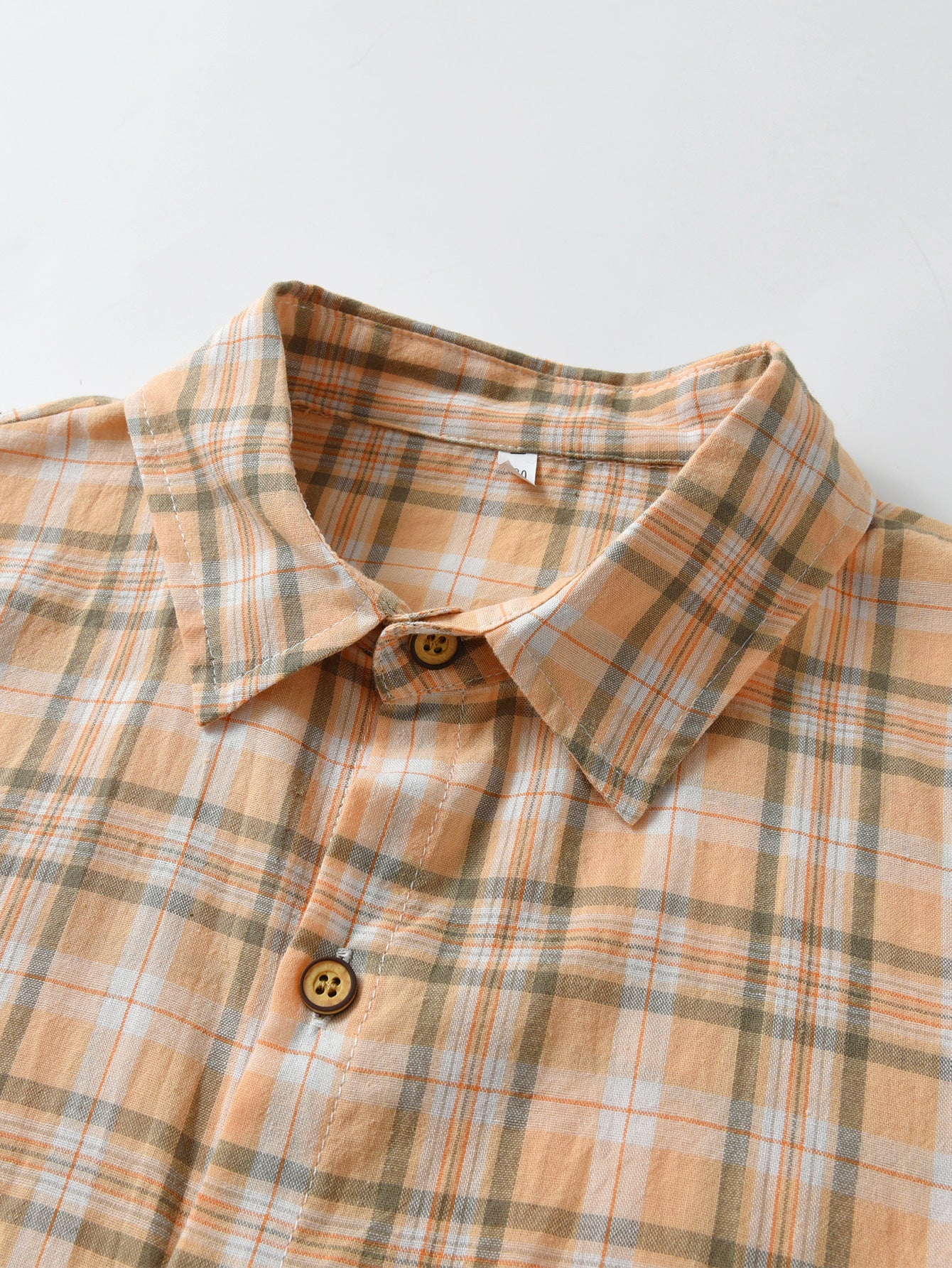Boys Khaki Tartan Checked Spread Collar Cotton Casual Shirt
