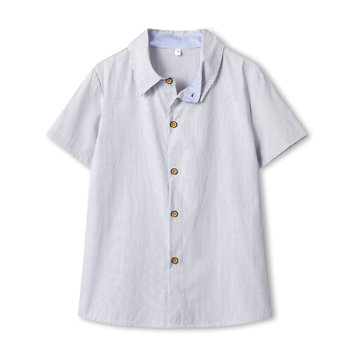 Boys Blue Vertical Striped Spread Collar Cotton Casual Shirt