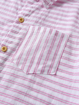 Boys Purple Horizontal Striped Spread Collar Cotton Casual Shirt
