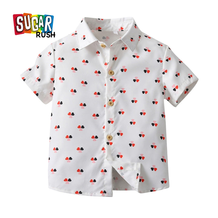 Boys White Conversational Printed Casual Shirt