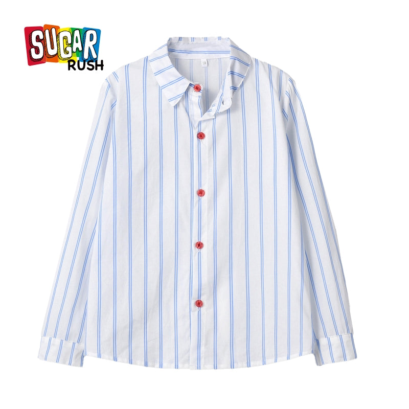 Boys Blue Vertical Striped Casual Shirt