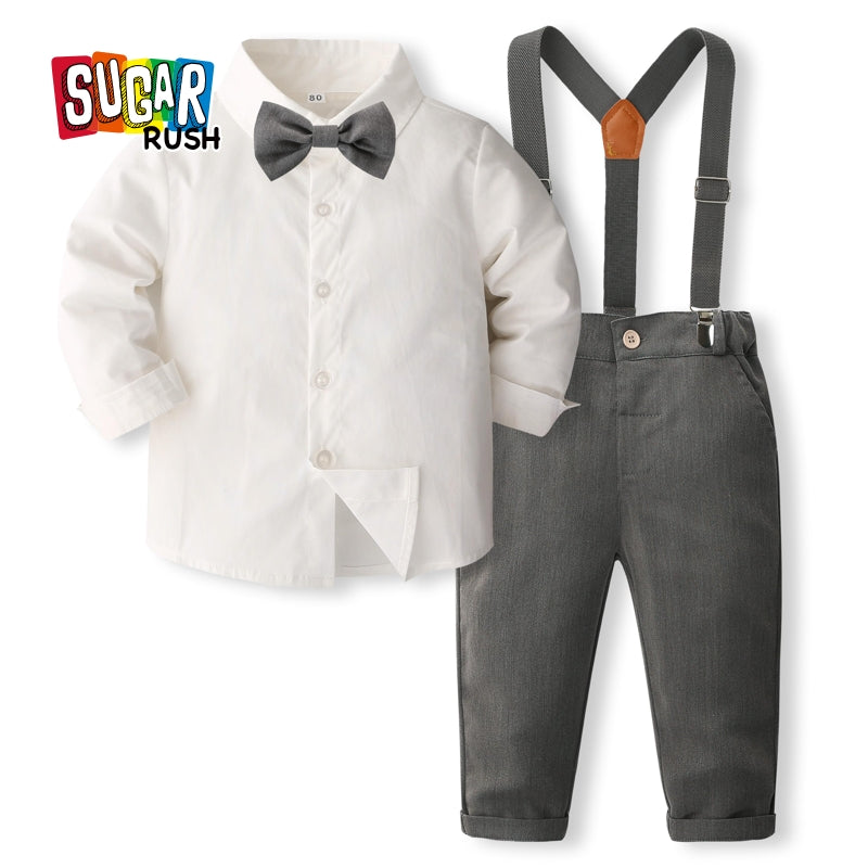 Boys Pure Cotton Shirt With Trousers And Suspenders