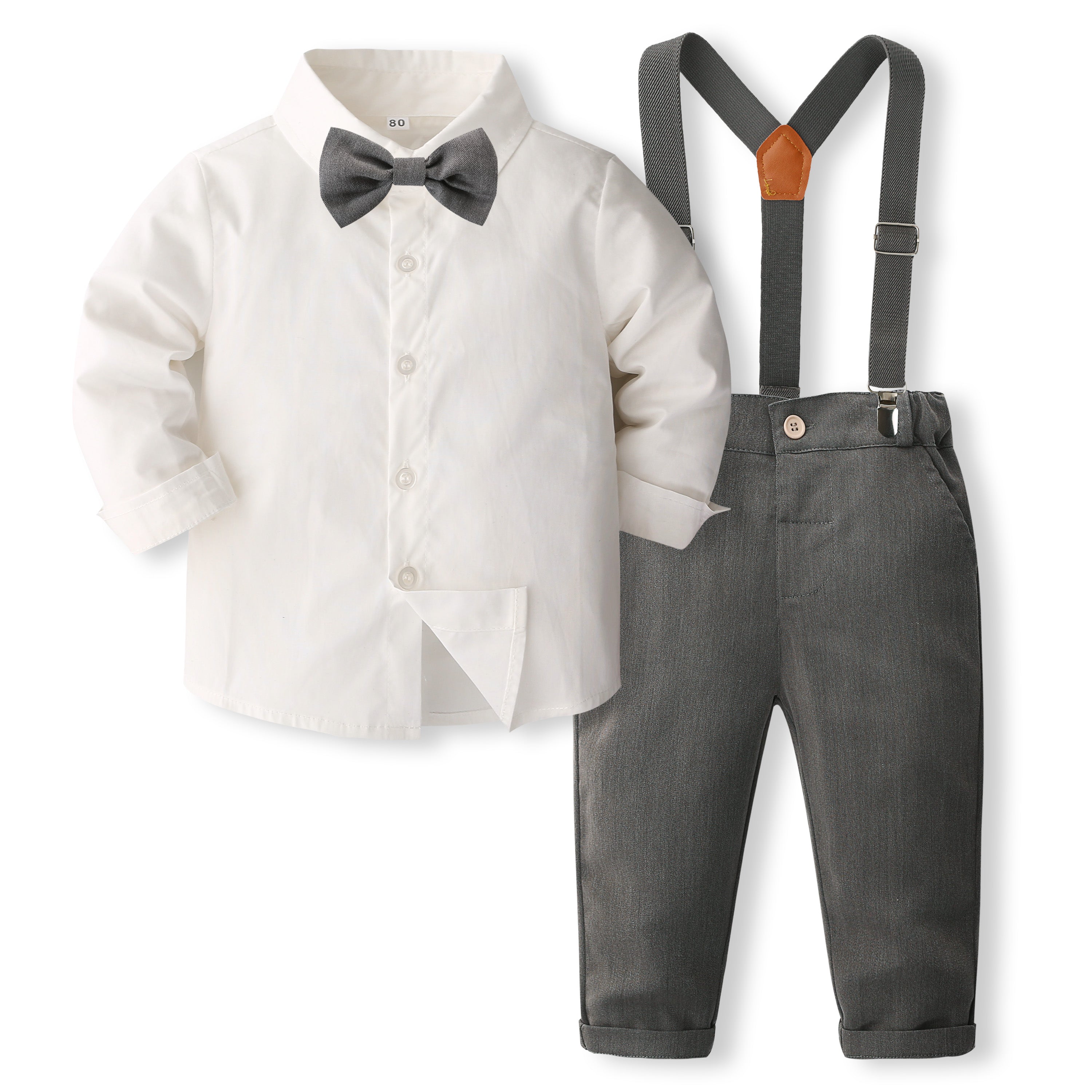 Boys Pure Cotton Shirt With Trousers And Suspenders
