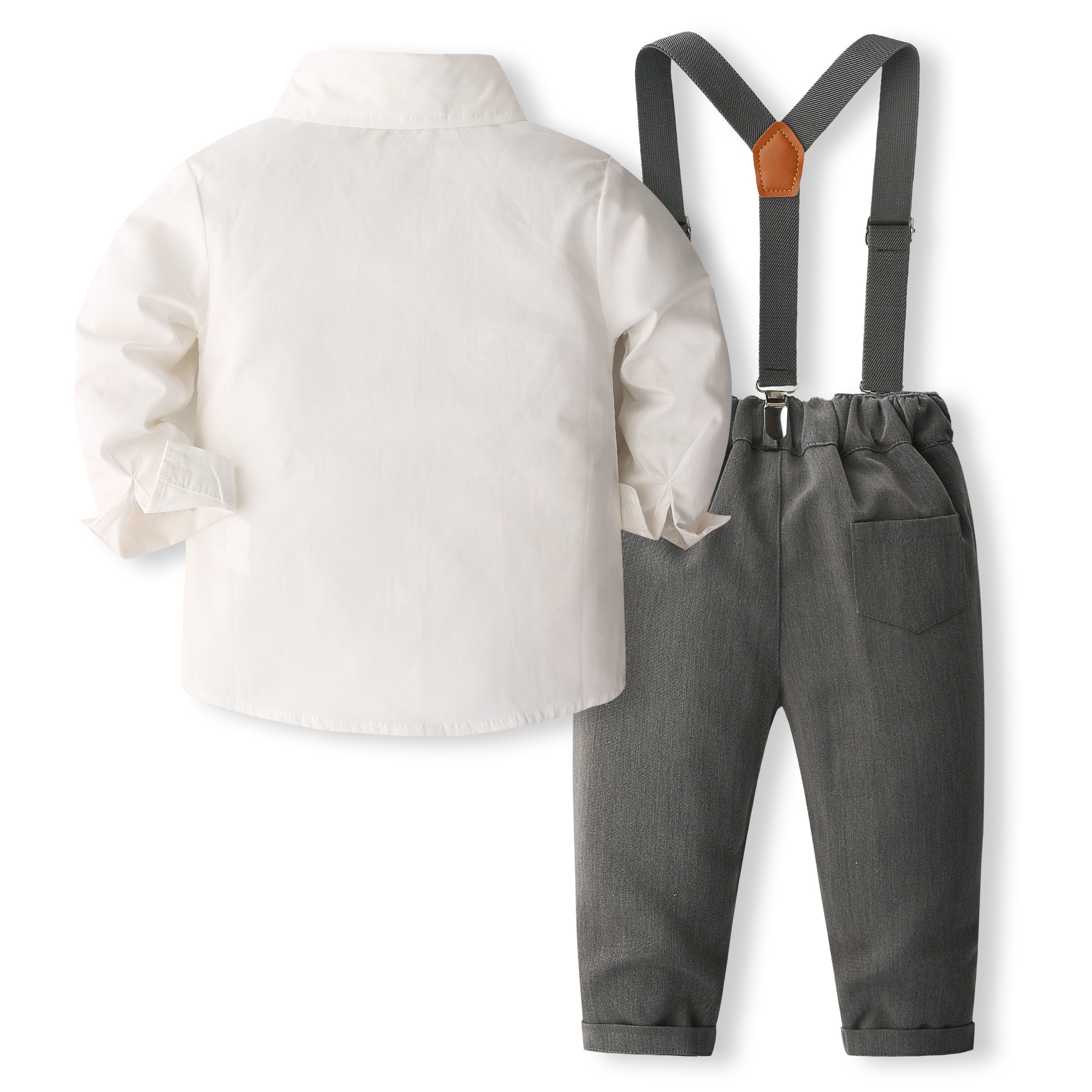 Boys Pure Cotton Shirt With Trousers And Suspenders