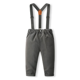 Boys Pure Cotton Shirt With Trousers And Suspenders