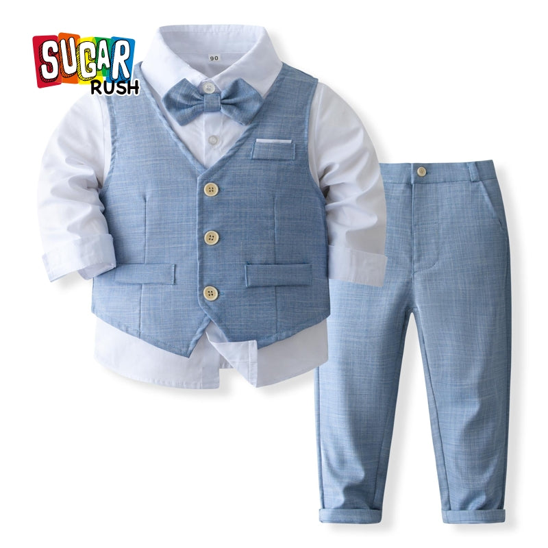 Boys Pure Cotton Shirt With Trouser & Waistcoat