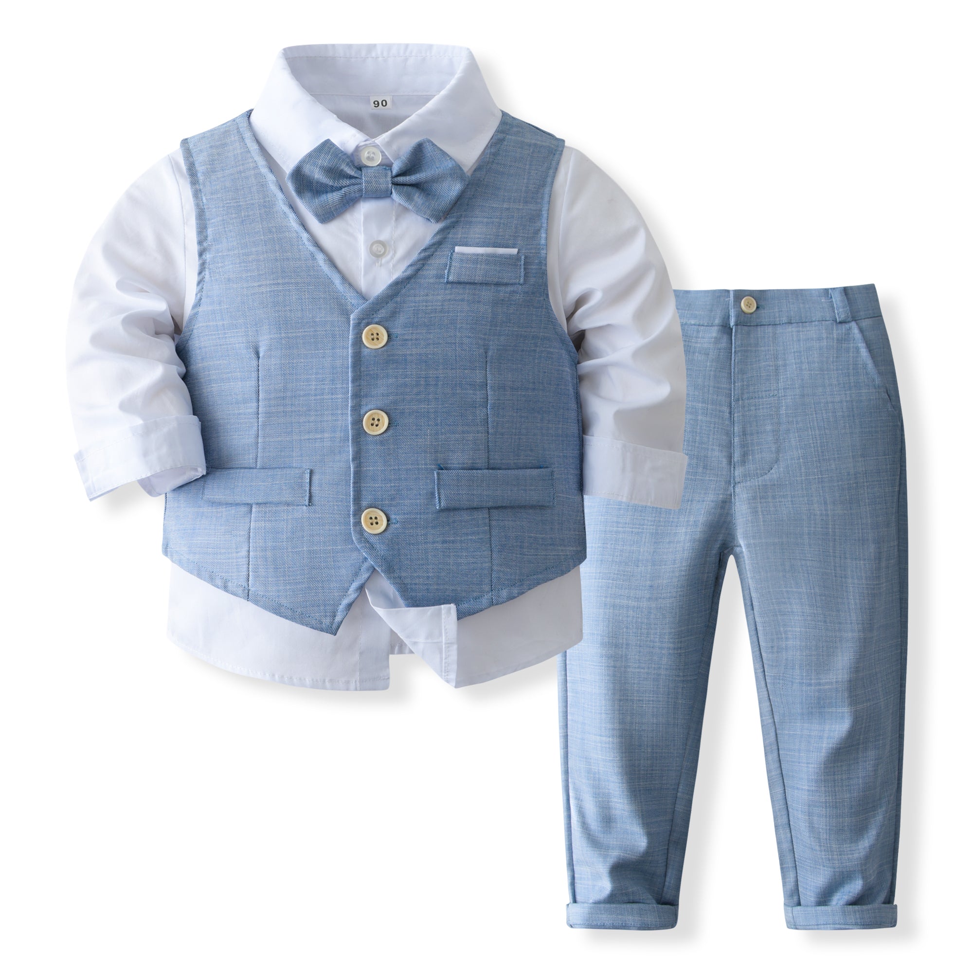 Boys Pure Cotton Shirt With Trouser & Waistcoat