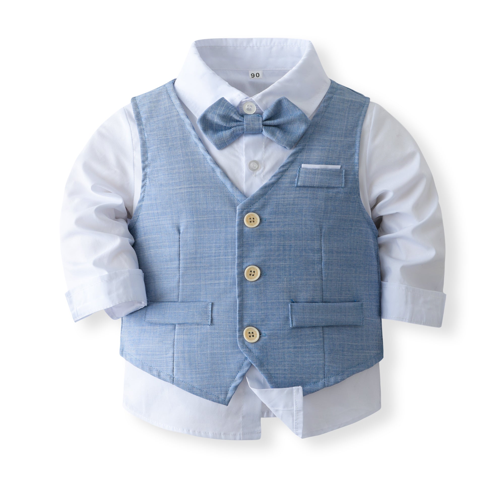 Boys Pure Cotton Shirt With Trouser & Waistcoat