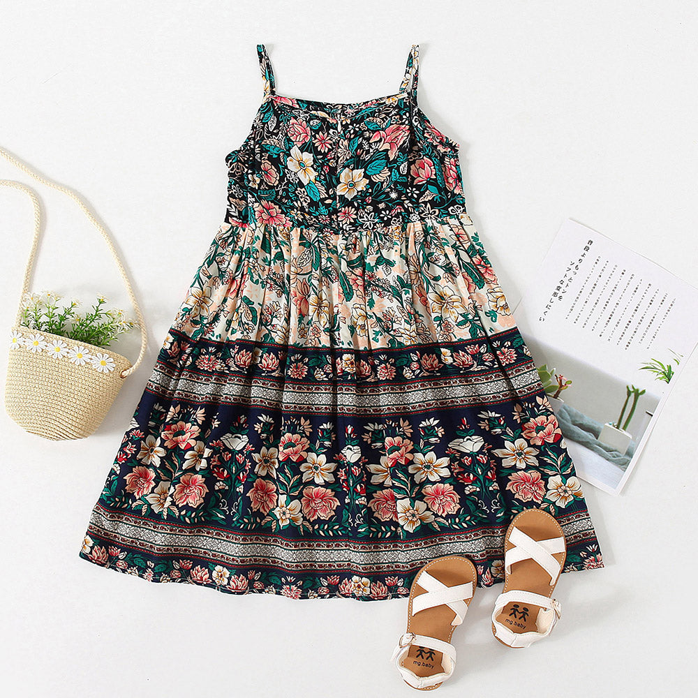 Floral Print Layered A-Line Dress