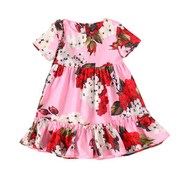 Girls Floral Print Flared Sleeve Layered Fit & Flare Dress