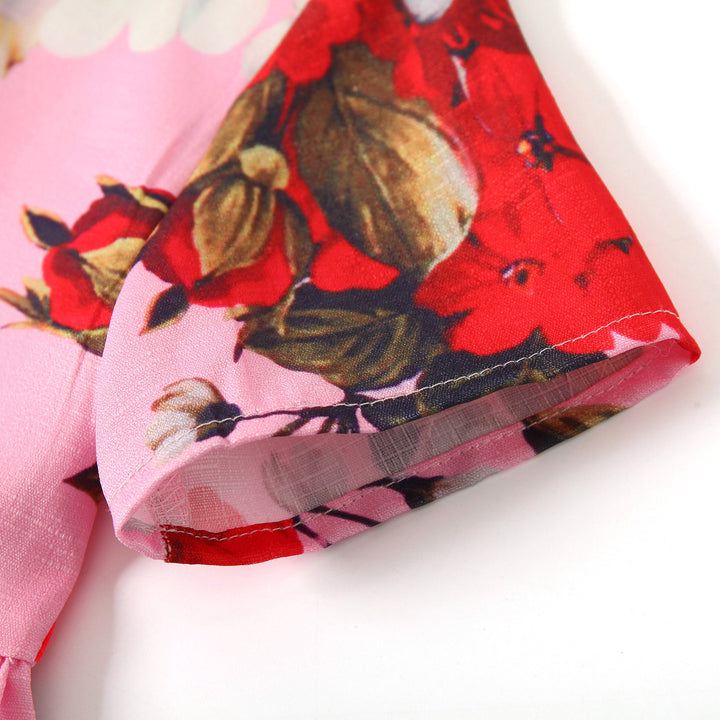 Girls Floral Print Flared Sleeve Layered Fit & Flare Dress