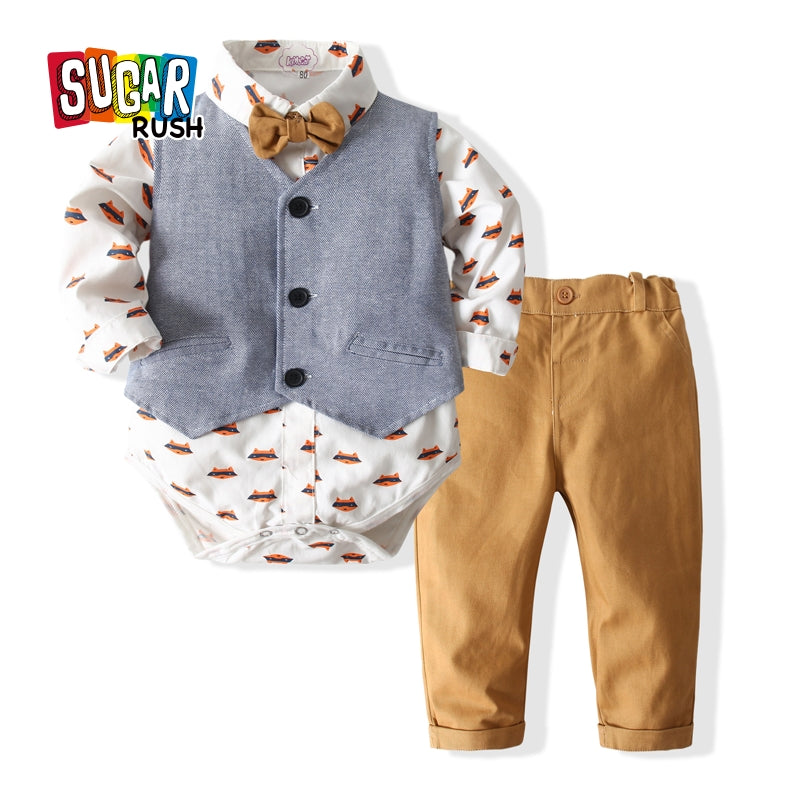 Boys Printed 3-Piece Cotton Suits