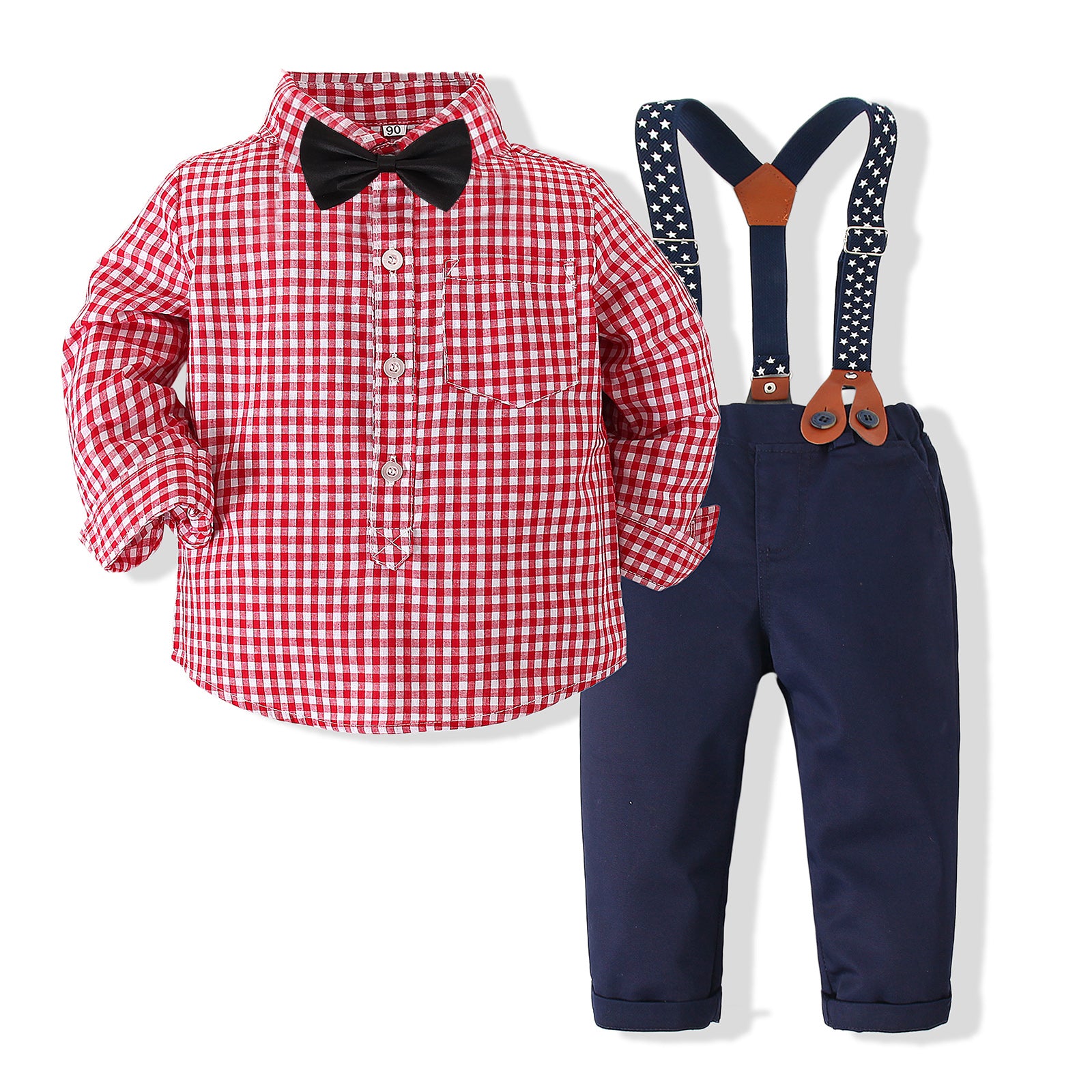 Boys Checked Pure Cotton Shirt With Trousers And Suspenders