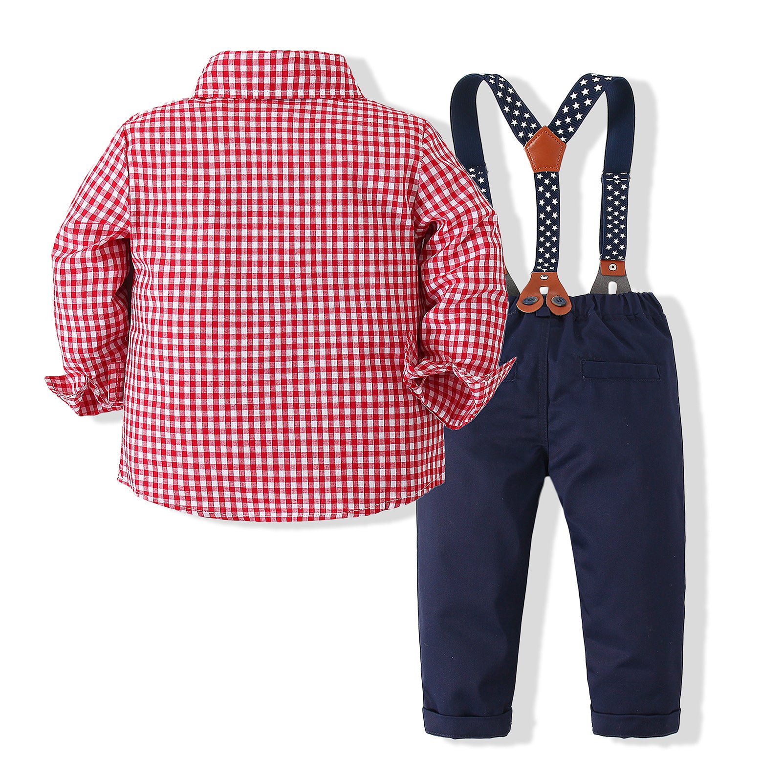 Boys Checked Pure Cotton Shirt With Trousers And Suspenders