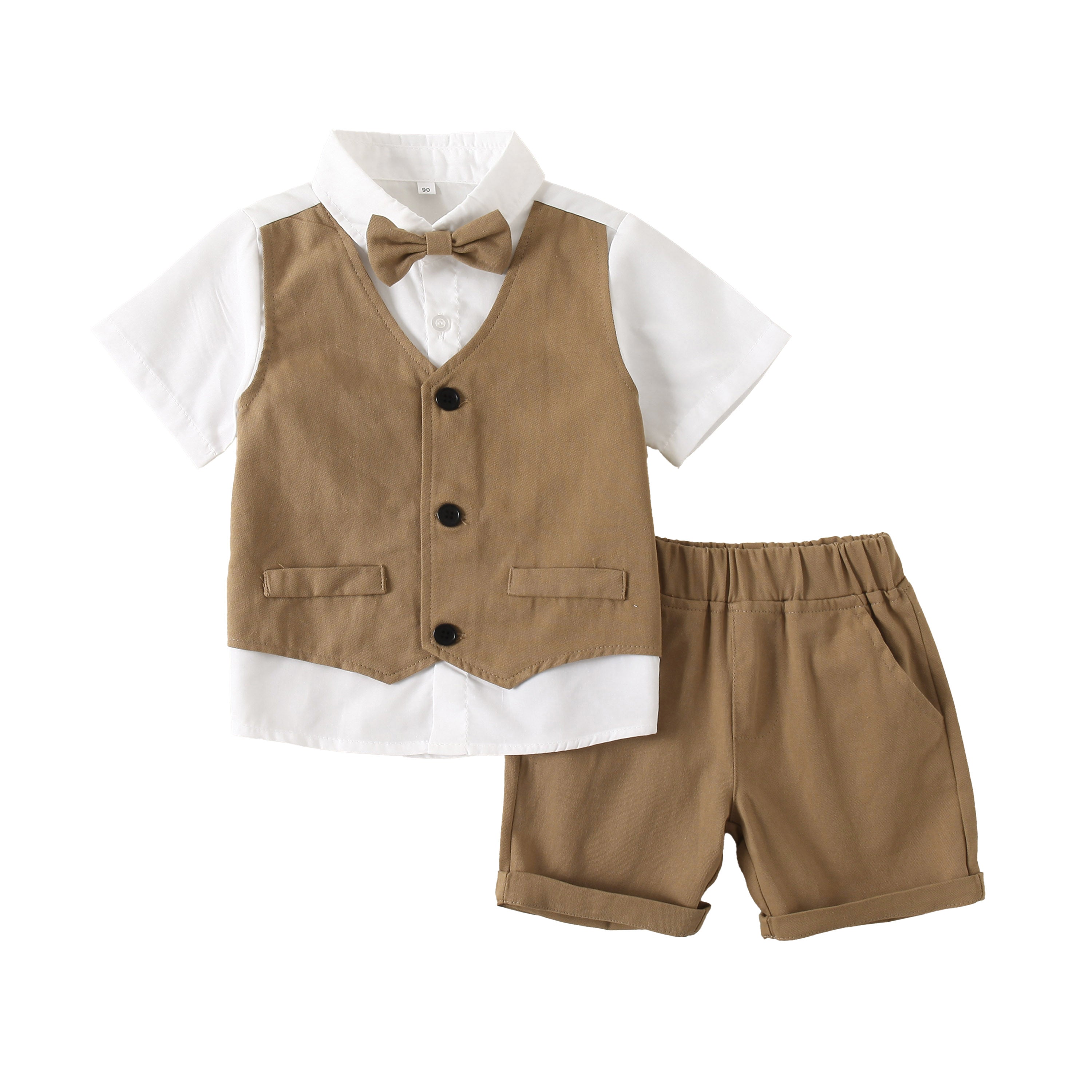 Boys Khaki Colour & White Colourblocked Shirt with Shorts